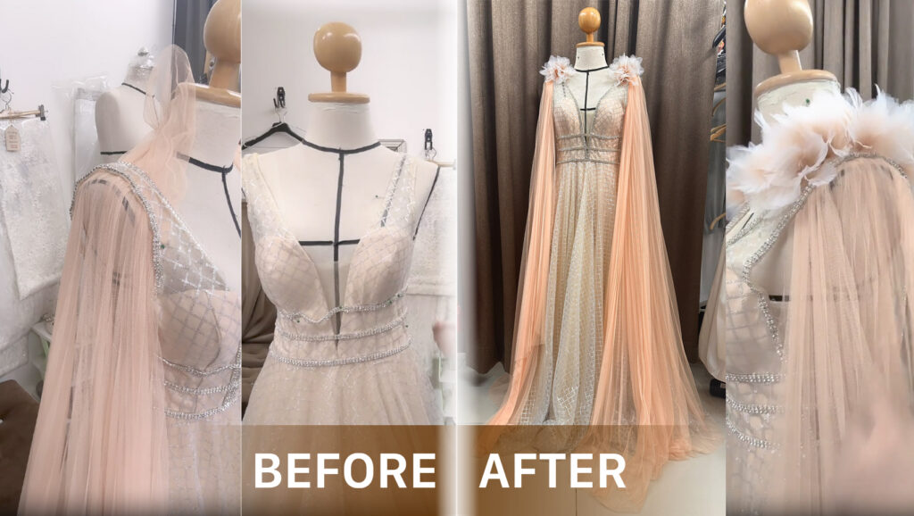 ตกแต่งชุดราตรีเพิ่มเติมผ้าปิดแขน