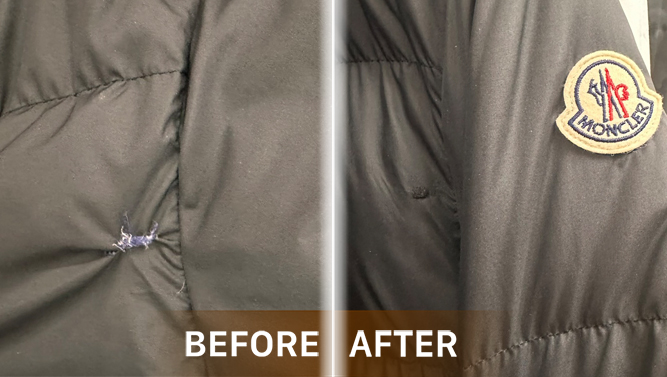 ซ่อมเสื้อขนเป็ด Moncler เป็นรู