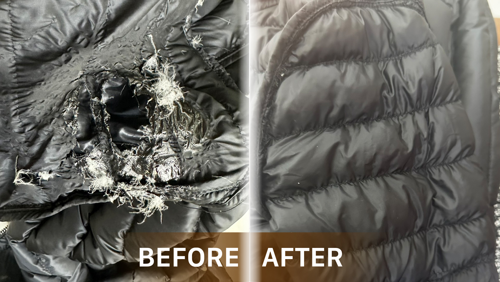 Before and after comparison of the repair
