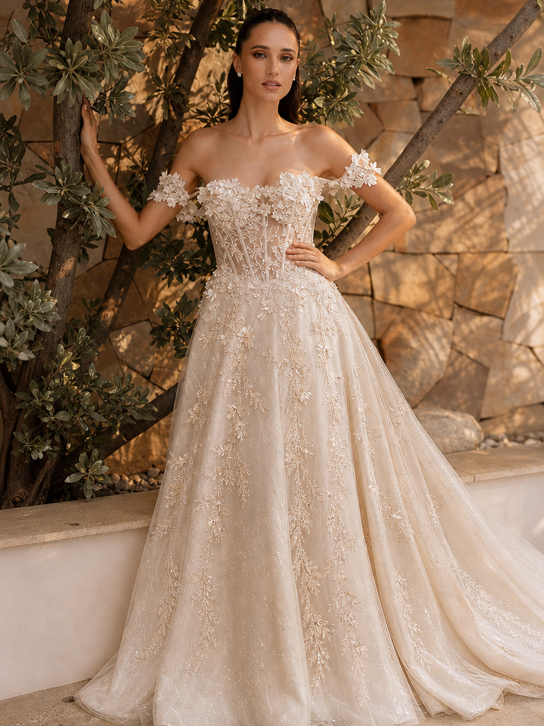 Classic structured ball gown with cathedral veil